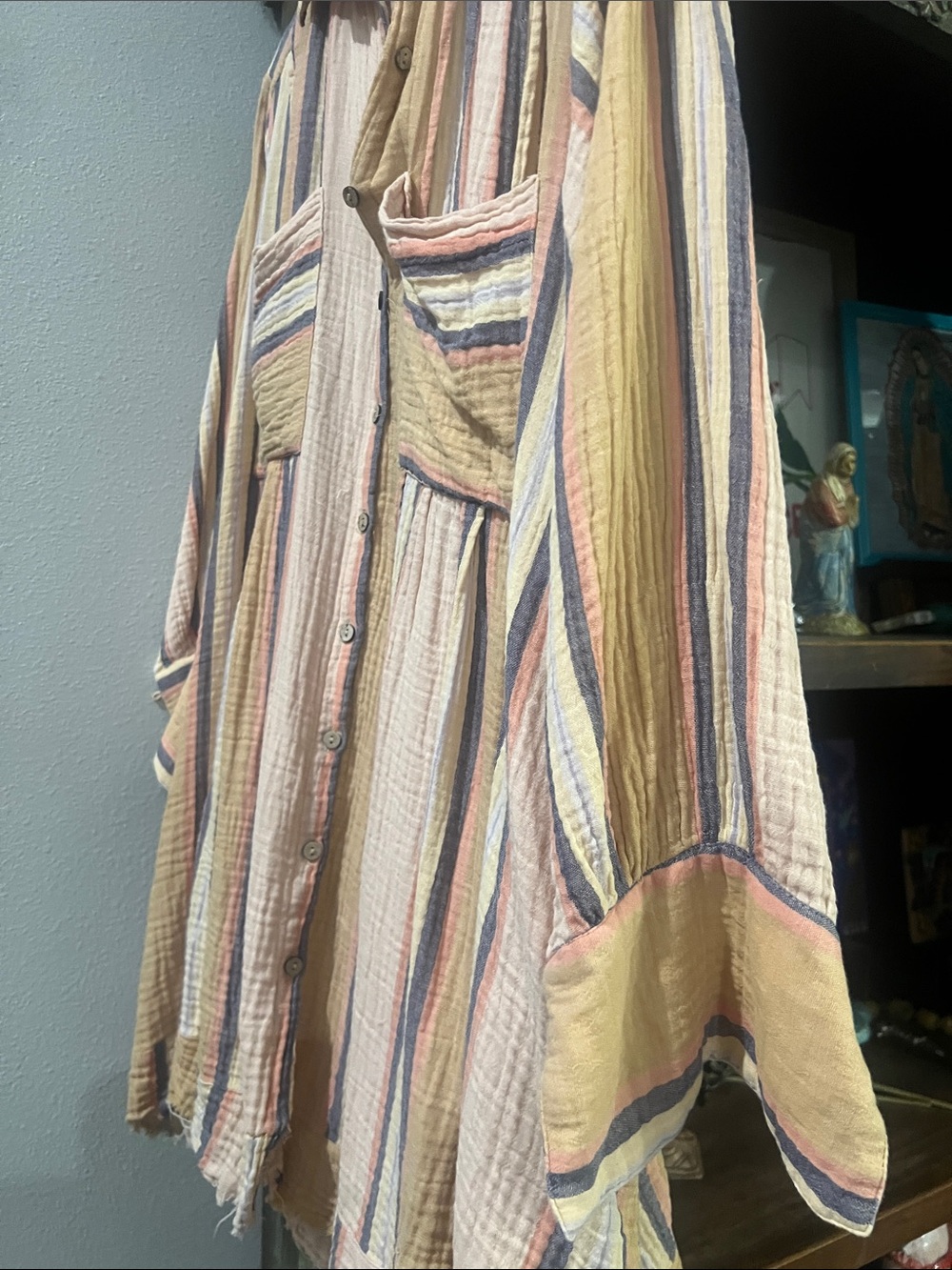 Striped Lightweight Button-Up Mini Dress - Peach Multi , Free People - Picture 3 of 5